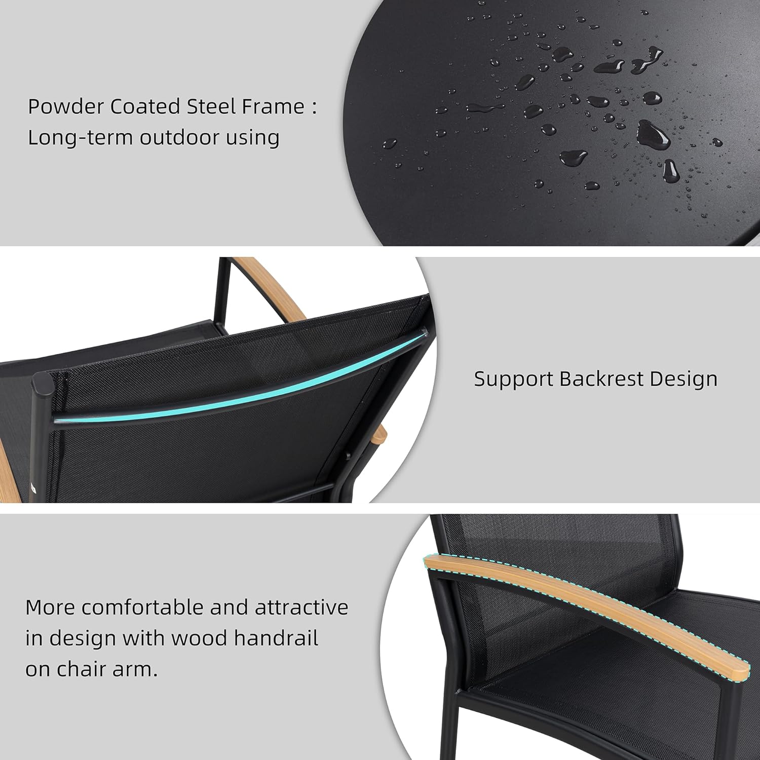 3 Pieces Patio Bistro Sets, Outdoor Textilene Fabric Conversation Bistro Set