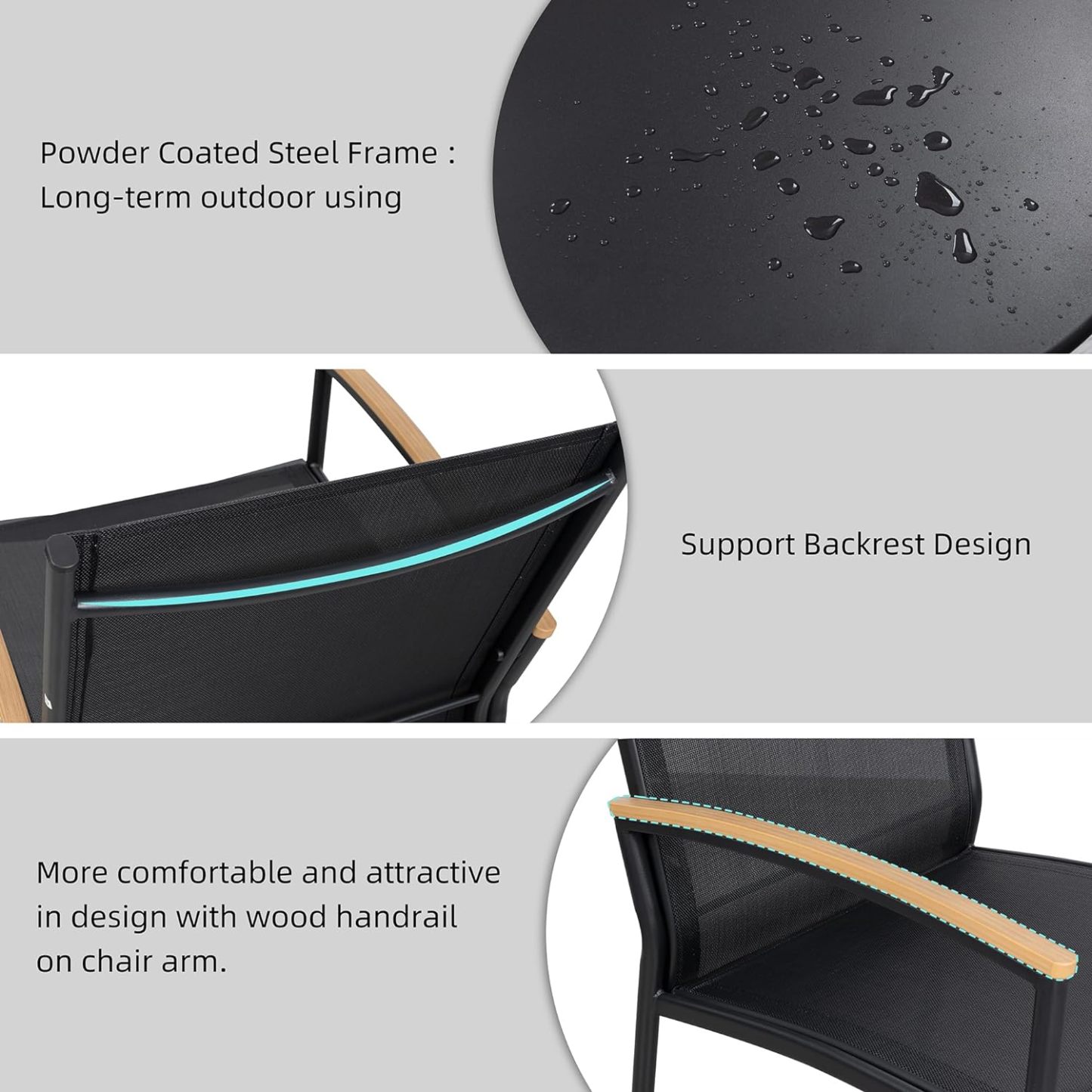 3 Pieces Patio Bistro Sets, Outdoor Textilene Fabric Conversation Bistro Set