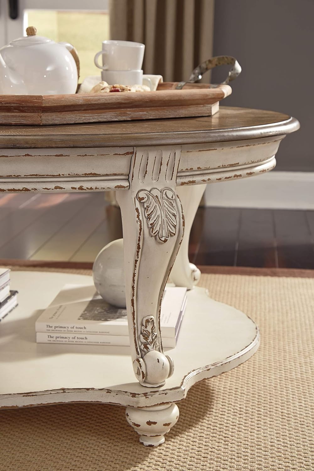 Casual Cottage Coffee Table, Antique White & Brown