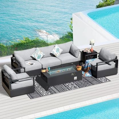 Thick Aluminum Patio Furniture with Thick Cushion Conversation Set with 53" Propane Fire Pit Table