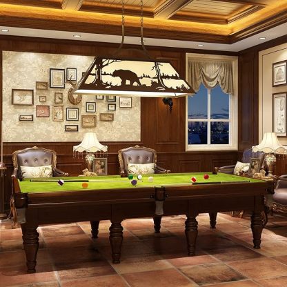 Tiffany Pool Table Light 3 Lights, Rustic Bear Chandelier for Kitchen Island, Cabin, Billiards Table Lamp
