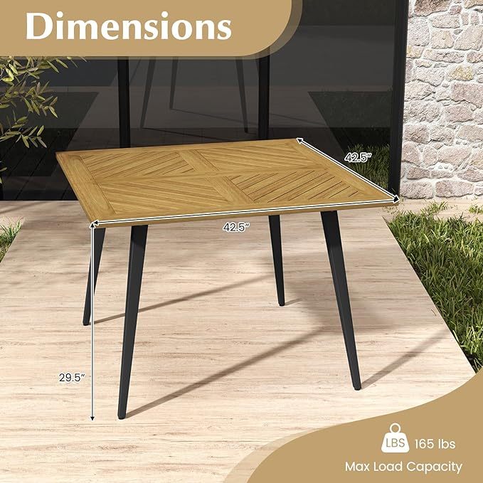 4-Person Outdoor Dining Table, 42.5” Acacia Wood Patio Table with 1.9” Umbrella Hole