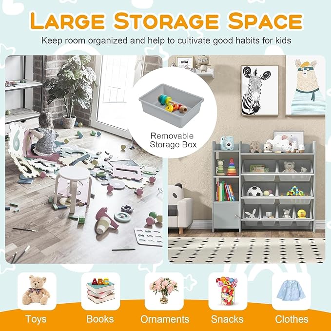 4-Tier Kids Toy Storage Organizer, Kids Shelf & Toy Rack with 8 Removable Storage Organizer