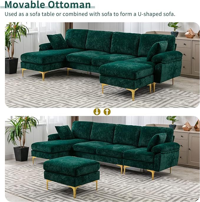 U-Shaped Sectional Sofa Couch, Modern Velvet L-Shaped Couch Set