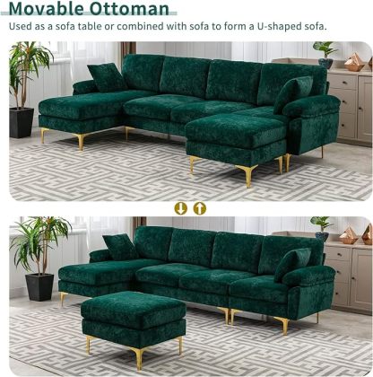 U-Shaped Sectional Sofa Couch, Modern Velvet L-Shaped Couch Set