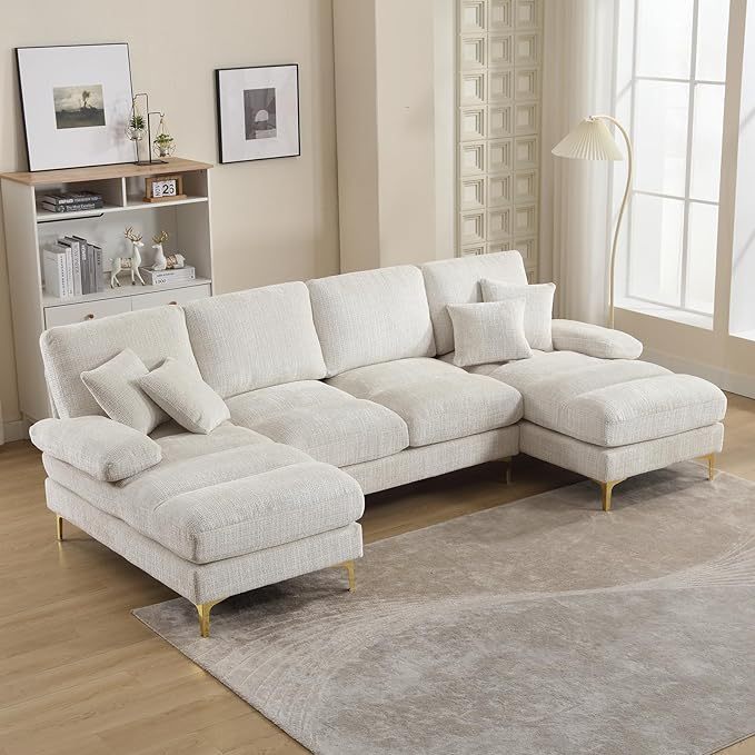 U-Shaped Sectional Sofa, Modern Chenille Tufted Overstuffed Comfy Cloud 4 Seater Couch