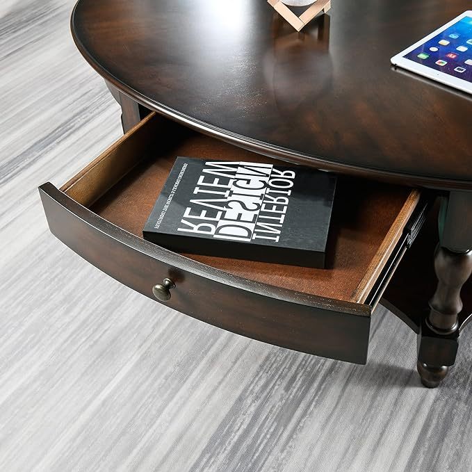 Oval Coffee Table for Living Room, 2-Tier Solid Wood Coffee Table