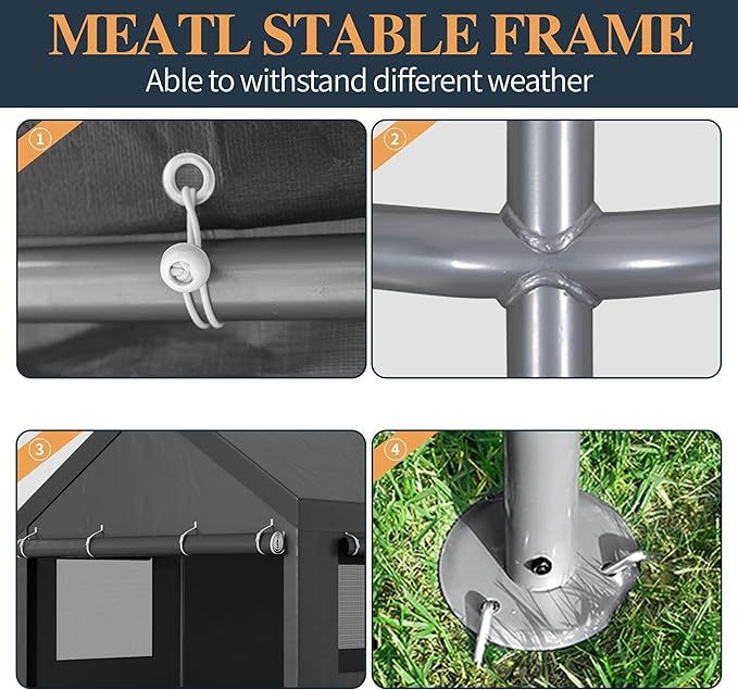 12x18.5ft Heavy Duty Carport, Portable Garage with Removable Sidewalls, Doors and Ventilated Windows