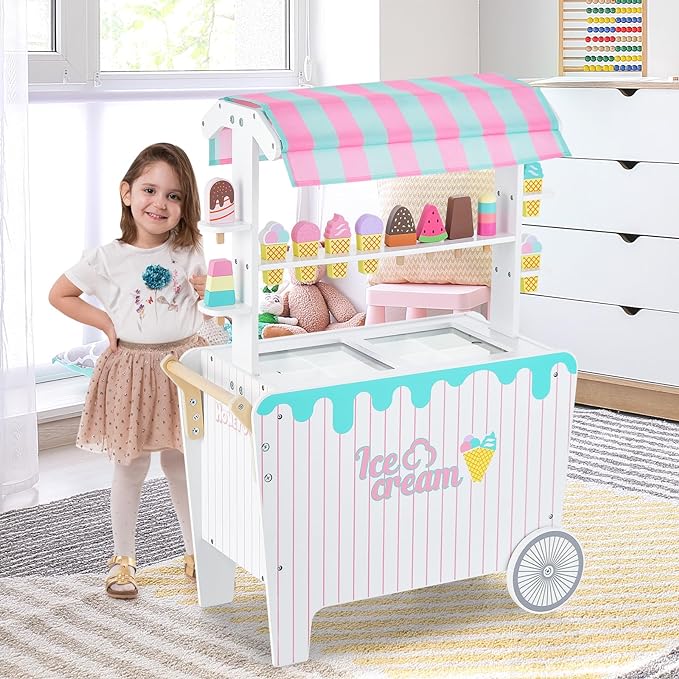 Wooden Grocery Store Playset w/12 Pieces Play Accessories