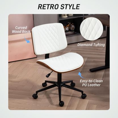 PU Leather Mid Back Small Desk Chair with Adjustable Height, 360 Degree Swivel