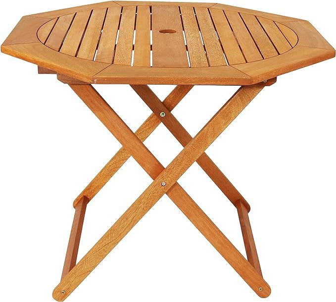 Wood Octagon Outdoor Folding Patio Table - Teak Oil Finish