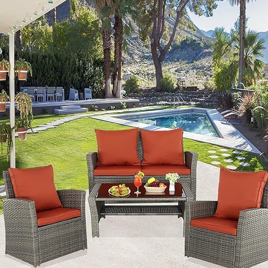 4 Pieces Patio Furniture Sets Outdoor Sectional Wicker Set Outdoor Conversation Set Patio Set Patio Loveseats with Coffee Table