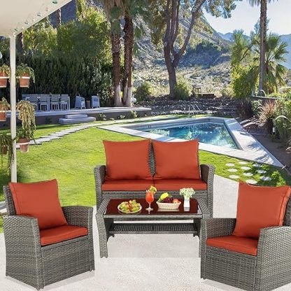 4 Pieces Patio Furniture Sets Outdoor Sectional Wicker Set Outdoor Conversation Set Patio Set Patio Loveseats with Coffee Table