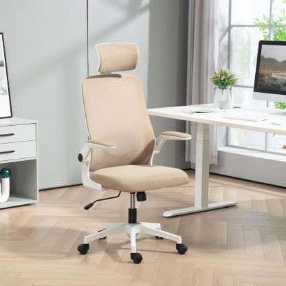 Ergonomic Office Chair, High Back Desk Chair with Flip-up Armrest, Rotatable Headrest, Tilt Function, Adjustable Lumbar Support