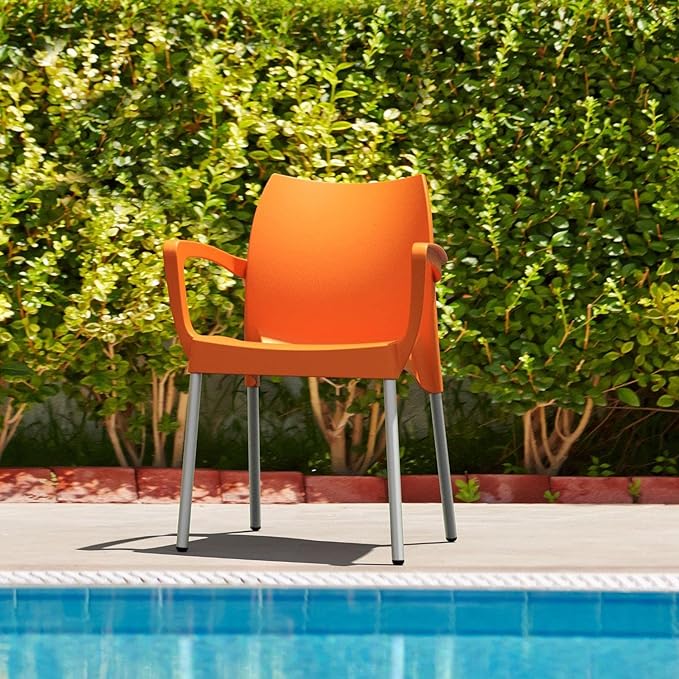 Resin Outdoor Arm Chair in Orange (Set of 4)