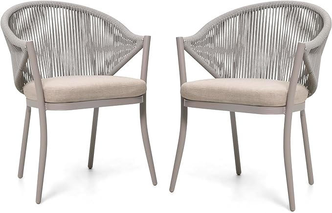 Patio Dining Chairs Set of 2, Woven Rope Outdoor Dining Chair