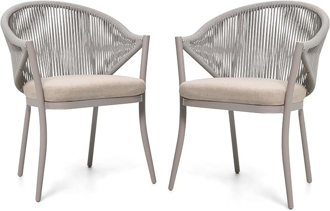 Patio Dining Chairs Set of 2, Woven Rope Outdoor Dining Chair