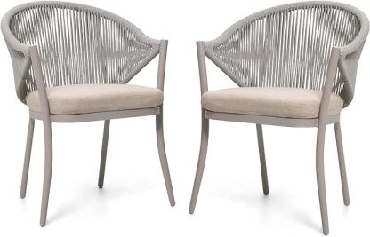 Patio Dining Chairs Set of 2, Woven Rope Outdoor Dining Chair