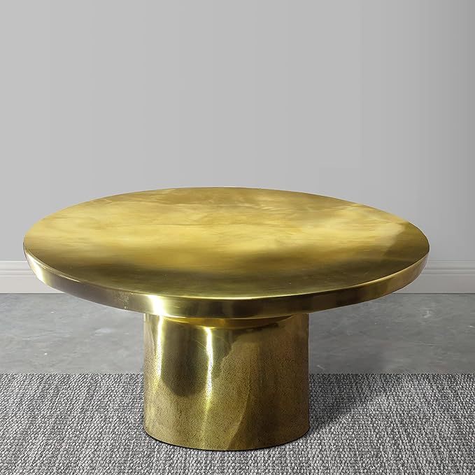 31-Inch Modern Classic Round Metal Coffee Table with Pedestal Base
