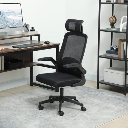 Ergonomic Office Chair, High Back Desk Chair with Flip-up Armrest, Rotatable Headrest, Tilt Function, Adjustable Lumbar Support