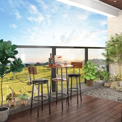 3-Piece Bar Table Set for 2, Small 2-Tier Round Bistro Pub Dining Table & PU Upholstered Stools with Backrest