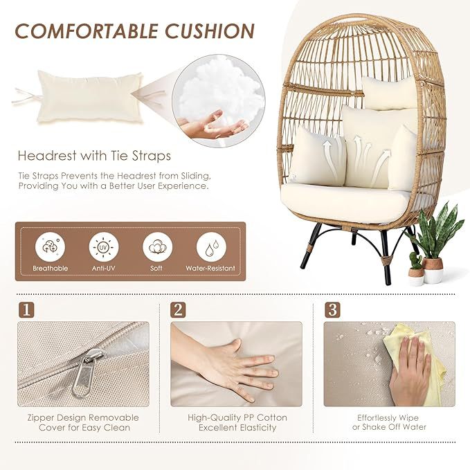 Oversized Wicker Egg Chair Hand-Woven Stable and Sturdy 440 lbs. Load