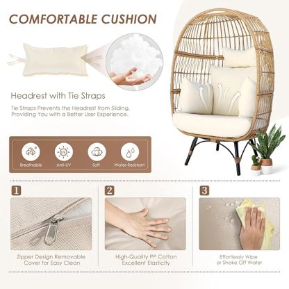 Oversized Wicker Egg Chair Hand-Woven Stable and Sturdy 440 lbs. Load