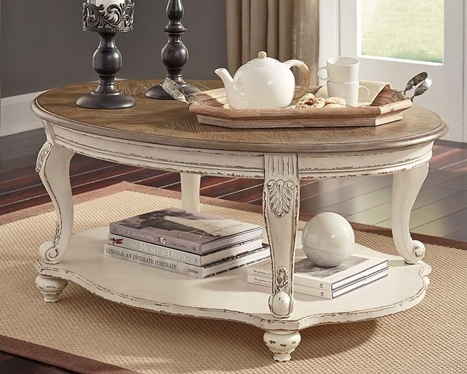 Casual Cottage Coffee Table, Antique White & Brown
