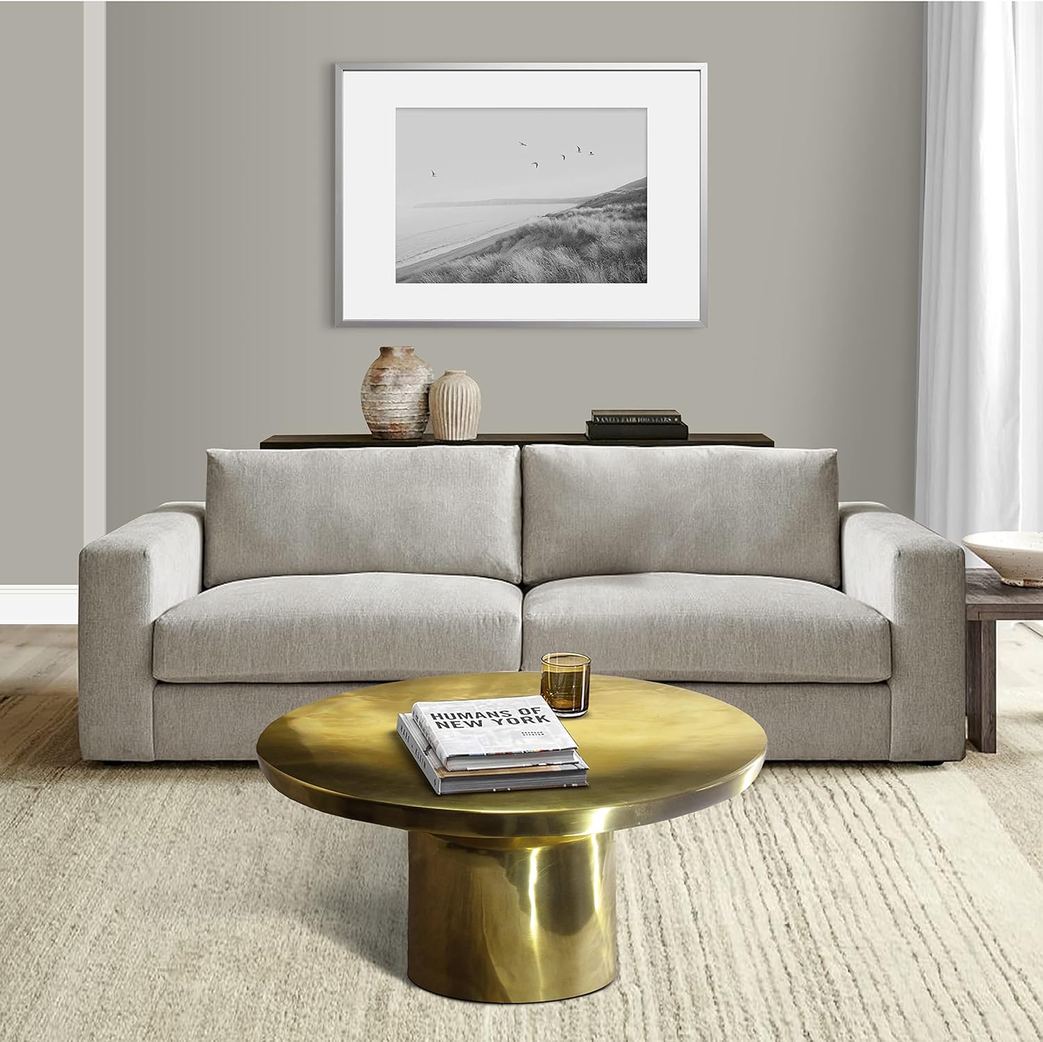 31-Inch Modern Classic Round Metal Coffee Table with Pedestal Base
