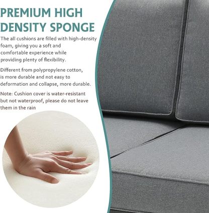 3-Seat Aluminum Patio Furniture Sofa, All-Weather Modern Outdoor 3-Seat Couch with Removable, Cushions (Gray)