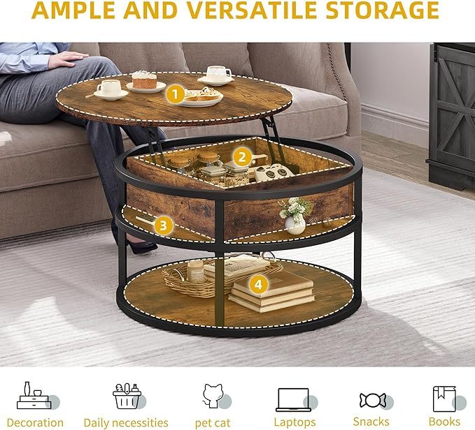 Round Coffee Tables for Living Room,Lift Top Coffee Table with Storage