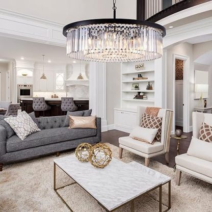 Crystal Chandeliers,9 Lights Large Black Light Fixture,3 Tiers Modern Farmhouse Chandelier for Dining Room,Round Ceiling Light Fixture for Living Room,Kitchen,Bedroom,Foyer, Entryway,W-33.46”