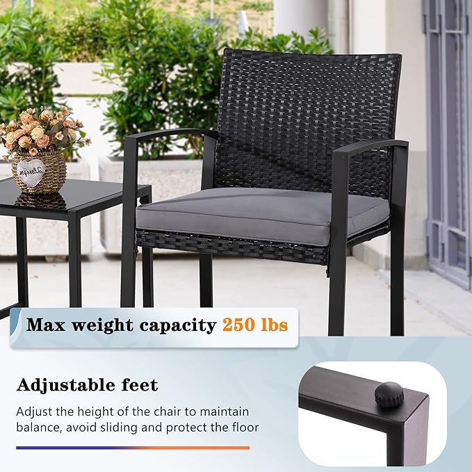 3 Pieces Outdoor Patio Furniture Set, Modern Wicker Bistro Set