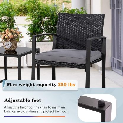 3 Pieces Outdoor Patio Furniture Set, Modern Wicker Bistro Set