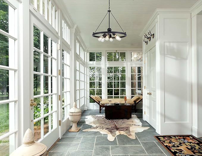 Farmhouse Chandelier Diam 38'', Large Wagon Wheel Chandelier Wild West for Dining Room, Rustic Metal Finish with 8 Lights Sputnik Chandelier (Black, Small)