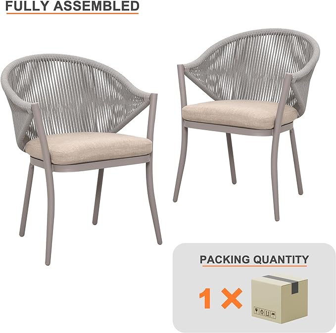 Patio Dining Chairs Set of 2, Woven Rope Outdoor Dining Chair