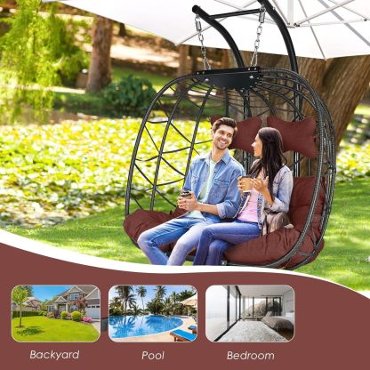 Double Egg Chair with Stand Wicker Swing Chair for 2 Person