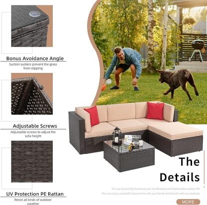 5 Pieces Patio Furniture Sets Outdoor All-Weather Sectional Patio Sofa Set