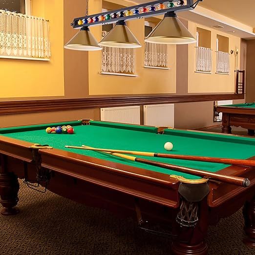 Pool Table Light,59”Billiards Lights for 7' 8' 9' Table, Hanging Over Pool Table Light with Gold Shade and Billiard Ball Decor