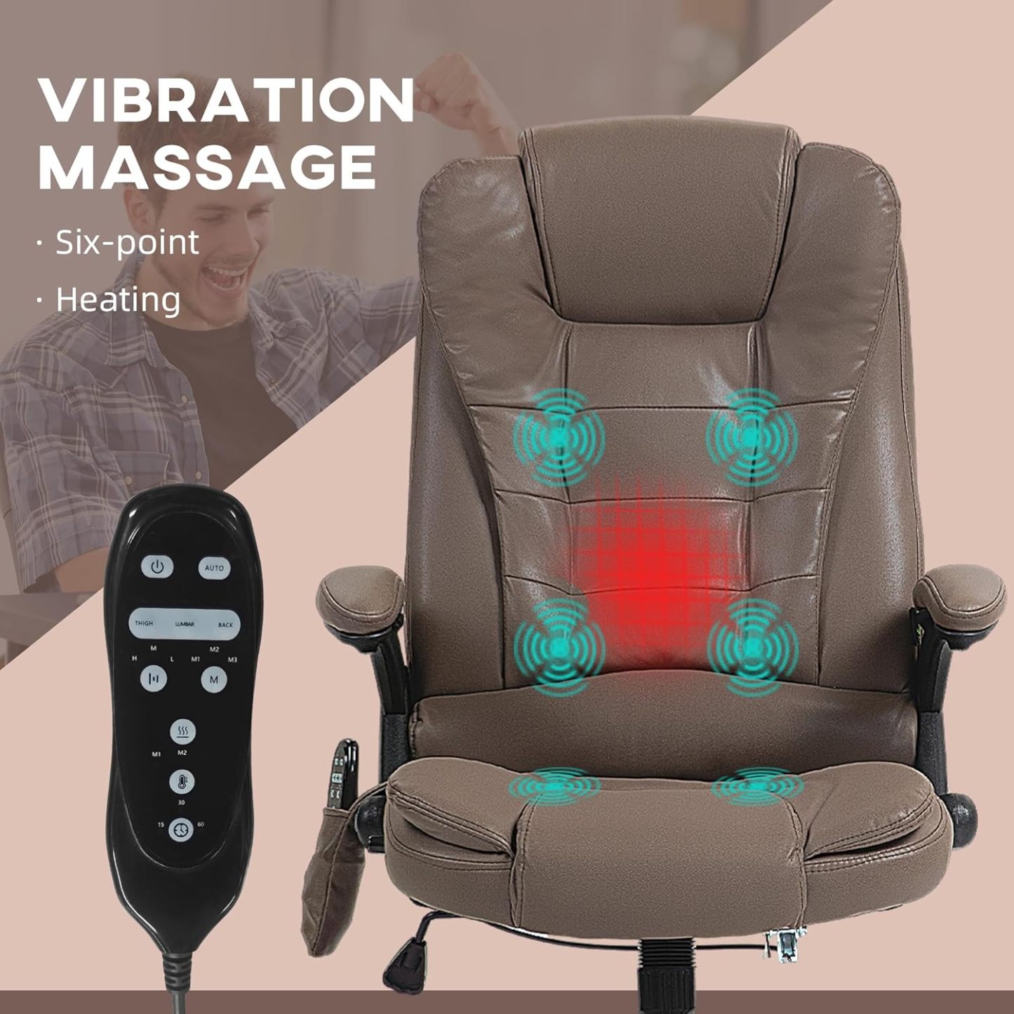 6 Point Vibrating Massage Office Chair with Heat, Microfiber High Back Executive Office Chair with Reclining Backrest