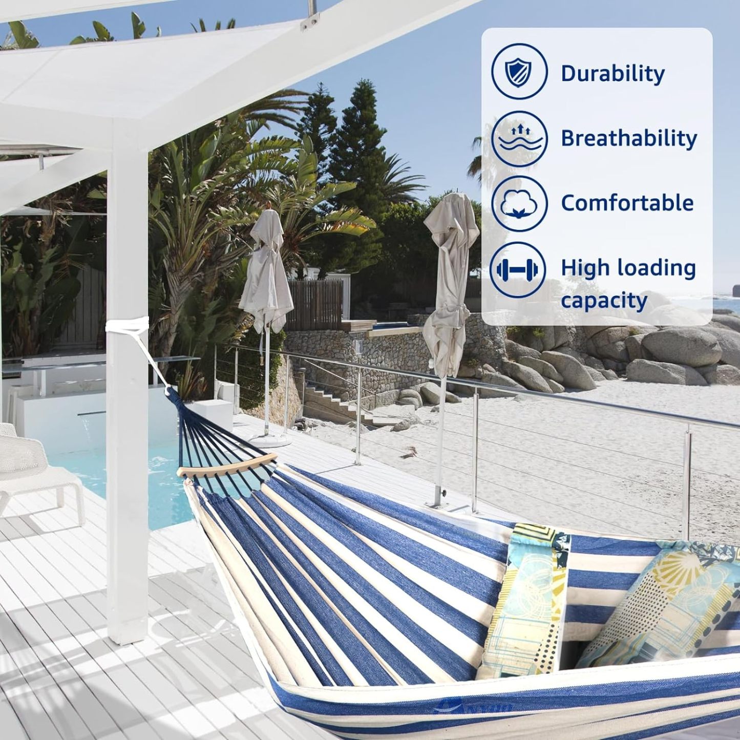 Garden Cotton Hammock Comfortable Fabric Hammock with Spreader Bar Durable Hammock Up to 450lbs Portable Lightweight Hammock with Travel Bag,Perfect for Camping Outdoor/Indoor Patio Backyard