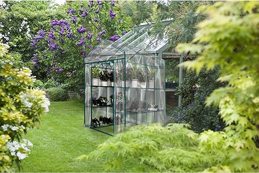 Walk in Greenhouse with 8 Sturdy Shelves and PVC Cover for Indoor or Outdoor Use - 56 x 56 x 76-Inch