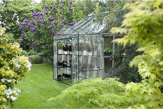 Walk in Greenhouse with 8 Sturdy Shelves and PVC Cover for Indoor or Outdoor Use - 56 x 56 x 76-Inch
