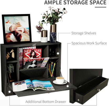 23.5 x 6 x 19.75 Inch Floating Desk with Foldable Tabletop, Space Saving Computer Writing Table