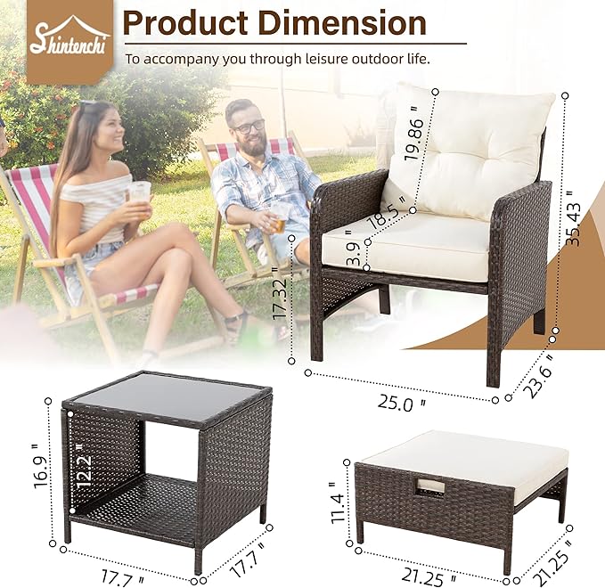 5 Pieces Outdoor Wicker Patio Furniture Set, All Weather PE Rattan Conversation Set