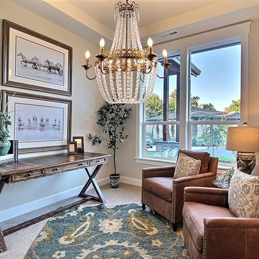 French Empire Crystal Chandelier, 6-Light Farmhouse Antique Bronze Chandelier, Hanging Ceiling Mount Light Fixture for Dining Living Room, Bedroom, Bathroom, Kitchen Island, Hallway, 31.5" W