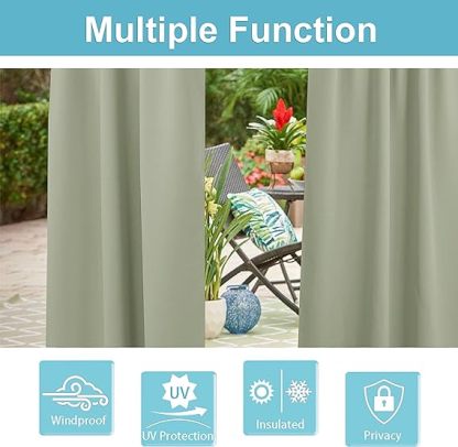 Outdoor Curtains for Patio, Waterproof Blackout UV Protection Outside Decor for Porch Swimming Pool Hut Garden Pavilion Pop Up Tent Pergola Balcony, W 52 x L 84, 1 Panel, Sage Green