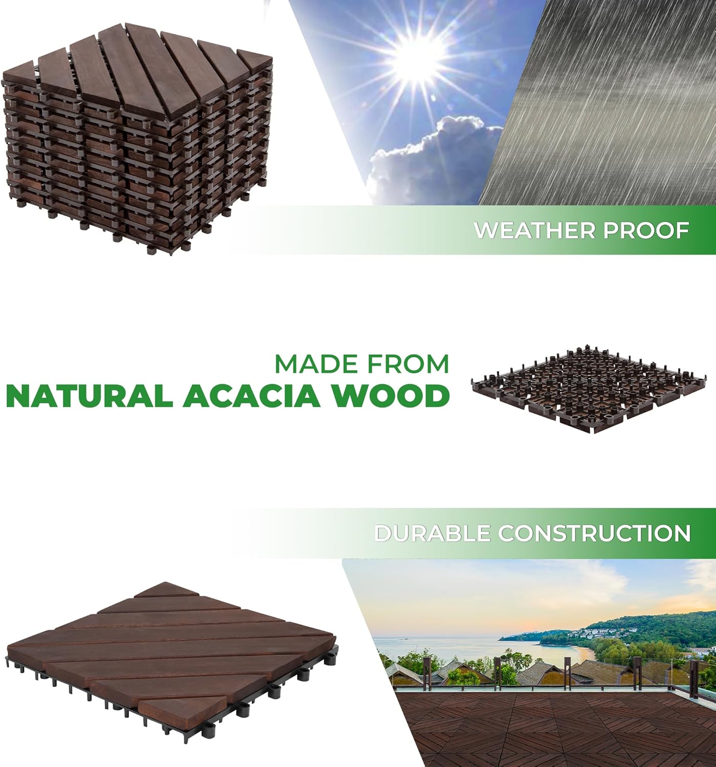 Deck Tiles 12"x12"x0.94'' Dark Brown