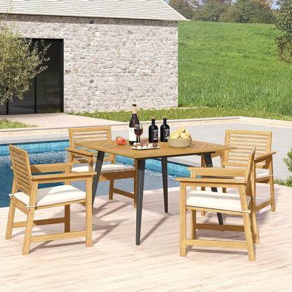 4-Person Outdoor Dining Table, 42.5” Acacia Wood Patio Table with 1.9” Umbrella Hole