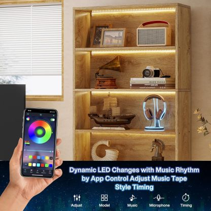 70.8" Large Bookcases Organizer with LED Lights, Heavy Duty Free-Standing Library Bookshelf with 5-Tier Storage Shelves